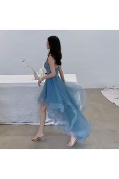 Shop High Low Blue Tulle Ruffled Beaded Short Prom Dress With Straps online. SheProm offers formal, party, casual & more style dresses to fit your special occasions. Blue Tulle, Short Prom Dress, Grad Dresses, Long Sleeve Short Dress, Short Prom, Formal Party, Style Dresses, Prom Dress, High & Low