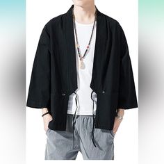 Men’s Uaneo Cotton Open Front Lightweight Casual Kimon Cardigan Jacket Nwt Japanese Street Fashion Men, Hemp Fashion, Plaid Trench Coat, Sixth Form, Retro Coat, Kimono Shirt, Male Kimono, Casual Kimono, Japan Style