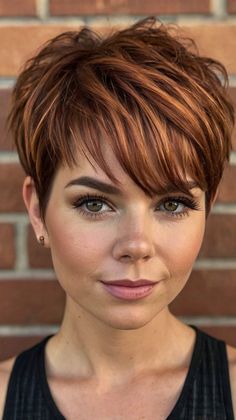 Stunning Long Layer Ideas with Fall Hair Colors Copper Highlights! Auburn Pixie Haircut, Highlights On Red Hair, Red Hair With Silver Highlights, Brown Hair With Copper Highlights, Layer Ideas, Copper Highlights On Brown Hair, Short Auburn Hair, Auburn Hair With Highlights, Fall Hair Highlights