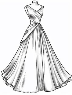 a line drawing of a dress on a mannequin