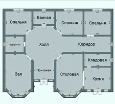 the floor plan for an apartment with four rooms and three bathrooms, in different languages