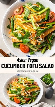 a plate of Asian cucumber tofu salad. Tofu Crunchy, Tofu Salad Recipes, Avocado Tuna Salad, Tofu Salad, Simple Dressing, Mapo Tofu, Vegan Asian, Asian Salad