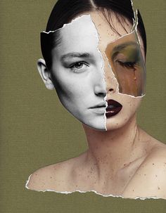 a woman's face is torn apart from the image