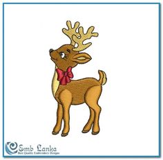 a reindeer with a red bow on it's antlers