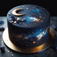 there is a cake with stars and the moon on it