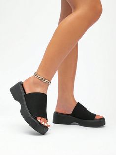 Women's Black Wedge Heel Mules With Peep-Toe And Buckle, Waterproof Platform Casual Summer Hollow Out Resort High Heel Sandals Black Vacation    Plain    Women Shoes, size features are:Bust: ,Length: ,Sleeve Length: Black Vacation, Heel Mules, Black Wedge, Black Sandals Heels, Platform Wedge Sandals, Sandals Black, Platform Wedges, High Heel Sandals, Heel Sandals