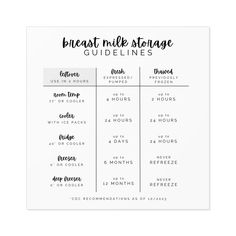 the breast milk storage guide is shown