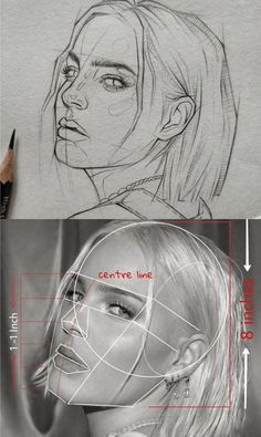 a pencil drawing of a woman's face with different angles