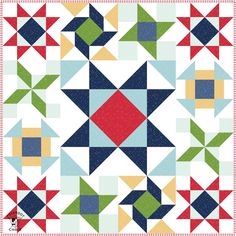 a colorful quilt with many different shapes and sizes