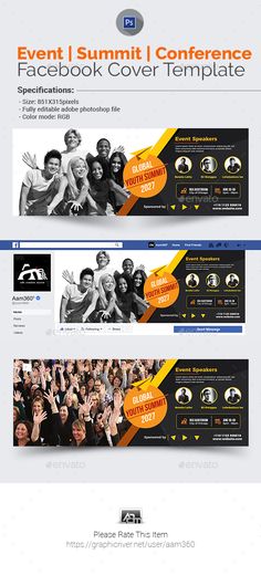 two facebook covers with people on them and the text event summit conference book cover template