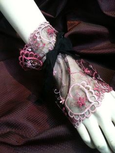 Pink+and+black+lace+and+mesh+vintage+inspired+cuffs,+with+black+ribbon+tie Black And Pink Lace Fabric, Pink Accessories, Lace Decor, Ribbon Tie, Black Ribbon, Pink And Black, Look Fashion, Black Lace, Small Businesses