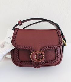 NWT Coach Tabby Leather Messenger 19 With Braid CJ837 - Brass/Wine | eBay Luxury Smooth Grain Bags For Fall, Elegant Pebbled Leather Shoulder Bag For Fall, Luxury Pebbled Leather Bags For Fall, Burgundy Leather Bag With Branded Hardware, Luxury Burgundy Bags For Fall, Chloe Bags Handbags, Coach Tabby, Coach Satchel, Structured Bag