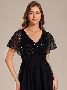 This Dress is fashionable for every occasion. the dress is made-to-order by professional tailors. You can choose from 50 colors, Regular sizes 2 to 16 and plus sizes 14w to 26W. Custom size is also available. Elegant V-neck Tulle Dress, Tulle Dress With Flutter Sleeves For Party, Black V-neck Bridesmaid Dress, Elegant Chiffon Dress With Butterfly Sleeves, V-neck Tulle Dresses For Evening, Elegant Chiffon V-neck Dress With Short Sleeves, Short Sleeve V-neck Dress With Ruffles For Parties, Dressy Chiffon V-neck Dress, Dressy V-neck Chiffon Dress