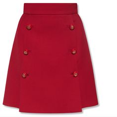 Dolce & Gabbana Red With Tag New Button-Front Wool Skirt Colour: Red Composition: 100% Virgin Wool. Lining: 92% Silk, 8% Elastane. Care: Dry Clean Country Of Origin: Italy. Est. Retail Price: $1,145.00 Mid-Weight Wool Darted Waist. Formal Buttoned Mini Skirt, Formal Mini Skirt With Buttons, Fitted Skirt With Gold Buttons, Red Mini Skirt With Button Closure, Red Buttoned Skirt, Fitted Red Skirt With Button Closure, Fitted Red Skirt With Buttons, Red Fitted Skirt With Buttons, Red Buttoned Skirt For Spring