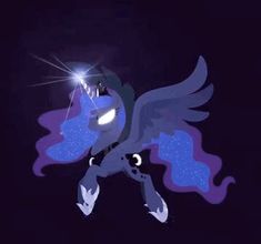 an animated pony with purple hair and wings flying through the air, holding a sparkler in its mouth