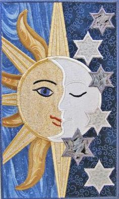 the sun and moon are depicted in this painting