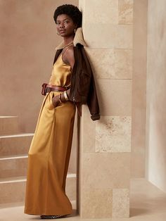 Wide-Leg Silk Pant | Banana Republic Silk Flared Pants, Luxury Sheer Wide Leg Bottoms, Luxury Silk Bottoms For Night Out, Luxury Wide-leg Rayon Bottoms, Wide Leg Pants Satin Top, Luxury Silk Traditional Bottoms, Bell Bottom Silk Pants, Silk Pallazo Pants, Holiday Dressing