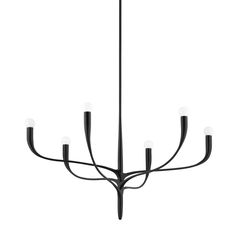 a black chandelier with five lights hanging from it's center and four arms