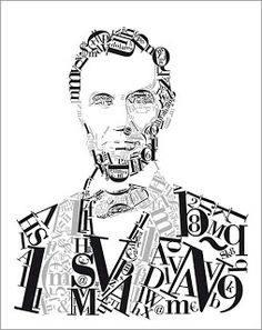 a black and white drawing of abraham lincoln with words written all over the entire image