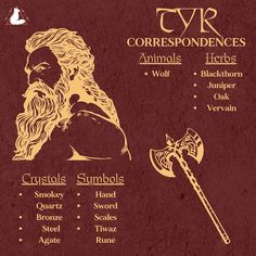 Tyr Correspondences and some items available. Find all Tyr items in the shop #tyr #heathen #pagan #witch #norsegods Norse Deities, Witches Journal, Hobbit Food, Alter Ideas, Nicolas Tesla, World Mythology