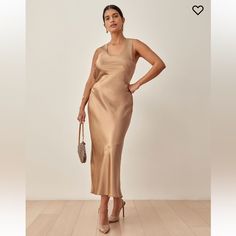 New With Tags Reformation Tacoma Dress In Buff Wedding Guest Outfit Inspiration, Wednesday Dress, Kim Dress, Elle Dress, Charmeuse Fabric, Midi Wrap Dress, Linen Midi Dress, Reformation Dress, Wrap Midi Dress