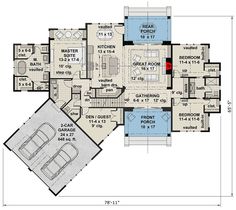 the floor plan for this modern home shows two car garages and an open living area