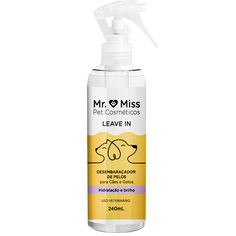 a bottle of dog grooming products on a white background with the words, mr miss pet cosmetics leave in