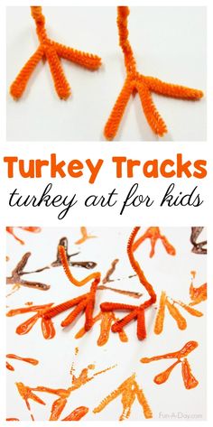 an orange and white photo with the words turkey tracks on it