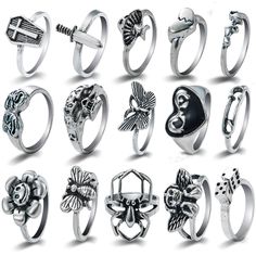 Material: Alloy Size: One Size Emo Rings, Goth Ring, Angel Wing Ring, Ring Party Jewelry, Halloween Ring, Ring Sets Boho, Vintage Goth, Animal Rings, Vintage Gothic