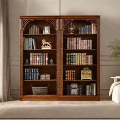 a large bookcase with many books on it