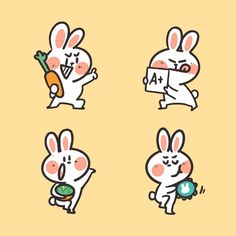 four bunny stickers with different expressions and numbers on the front, one is holding a carrot