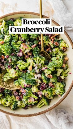 broccoli cranberry salad in a bowl with a spoon