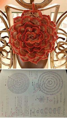 crocheted flower on top of a chair with instructions to make it look like an ornament