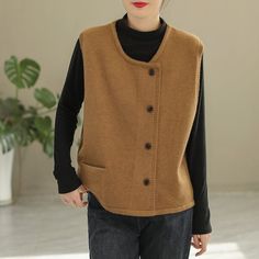 Details: Gender: Women Item Type: Vest Material: Cotton, Spandex Pattern Type: Solid Season: Spring, Autumn Style: Leisure, Daily, Retro Occasion: Going Out, Daily Size: One Size Length: 60.00 cm/ 23.62 " Bust: 110.00 cm/ 43.31 " Shoulder: 42.00 cm/ 16.54 " Hem: 110.00 cm/ 43.31 " Casual Fitted Brown Vest, Casual Brown Stretch Vest, Casual Fitted Solid Color Sweater Vest, Fitted Casual Sweater Vest, Winter Workwear Sweater Vest, Stretch Winter Sweater Vest For Work, Stretch Sweater Vest For Winter Workwear, Loose Vest, Brown Beige