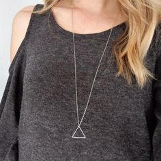 Triangle Pendant Long Necklace - Mandala Jane Jewelry Women Gold Chain, Silver Necklace Simple, Gold Chain Choker, Gold Triangle, Minimal Necklace, Long Silver Necklace, Gold Long Necklace, Triangle Necklace, Triangle Pendant