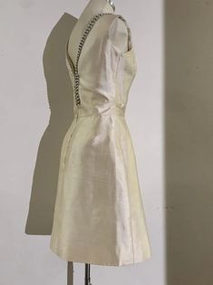 1960s Ivory Shantung Silk Mini Dress w Rhinestone Décolletage and A-Line Skirt For Sale at 1stDibs Silk Shantung Dress, Shantung Silk Dress, Velvet Circle Skirt, Shantung Dress, Silk Charmeuse Dress, Roberto Dress, Shantung Silk, Knit Gown, Charmeuse Dress