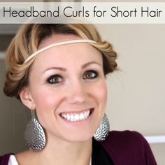 A few weeks ago I mentioned that I had tried headband curls on my short hair. I saw this how-to and decided that I would try it, even though I’ve only seen it on medium to long hair. Supplies: Headband (elastic or cotton, no grips)               Straightening iron               Hairspray To give you an idea, … Headband Curls Short Hair, Short Hair Tips, Curls For Short Hair, Hair Curling Techniques, Curlers For Short Hair, Heat Free Curls, Headband Curls, Curling Techniques, Curls Tutorial