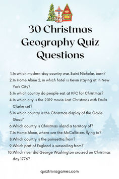 a christmas question with the words'30 christmas geograph quiz questions '