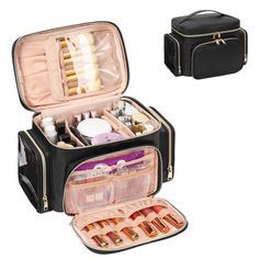 PRICES MAY VARY. Large Capacity Cosmetic Bag - Our makeup bag is spacious and deep enough to hold bottles vertically. With two removable dividers to better organize all your cosmetics and personal belongings, you can also adjust the space as needed! Separate Makeup Brush Compartments - The makeup bag organizer top lid features a makeup brush compartment for multiple makeup brushes of different sizes, extra velcro PVC cover to protects the organization from powder dust and easy to clean make-up s Makeup Bag Organizer, Large Makeup Bag, Travel Size Toiletries, Travel Makeup Bag, Travel Bag Organization, Makeup Bag Organization, Vertical Storage, Bag Organizer, Makeup Bags Travel