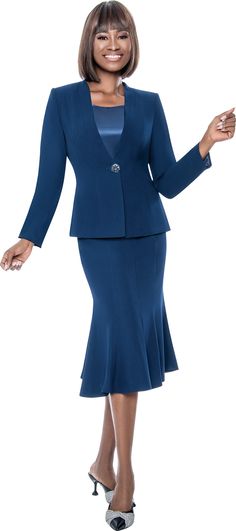 Terramina 90033 piece Skirt Suit Colors: Navy, White Sizes: 8, 10, 12, 14, 16, 18, 20, 22 Womens Church Suits, Dresses For Church, Suit Colors, Women Church Suits, Church Attire, Sunday Church, Women Church, Church Suits, Womens Dress Suits