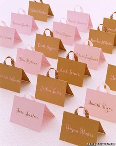 DIY Handbag Seating Cards Diy Seating Cards, Creative Seating Cards, Wedding Seating Cards, Diy Seating, Wedding Reception Seating, Seating Cards, Diy Wedding Favors, Martha Stewart Weddings, Adirondack Chairs