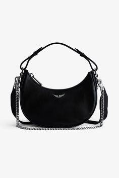 Sustainable Leather, Black Shoulder Bag, Zipped Bag, Zadig And Voltaire, Leather Items, Half Moon, Metal Chain, Handbags On Sale, Leather Handle