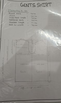 a sheet of paper with measurements for a shirt on it and the words, gents shirt