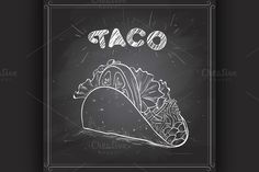 a chalk drawing taco on a blackboard