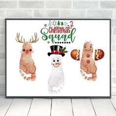 a christmas card with three reindeers wearing hats