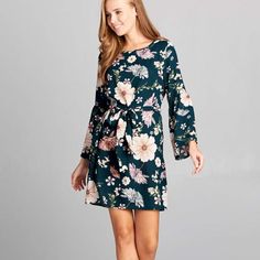 Reneec. Women's Trendy Floral Bell Sleeve Mini Dress | Green | Made In Usa Purchase At Www Dealgiant Com For Better Prices Long Sleeve Green Dress For Brunch, Green Floral Print Shift Mini Dress, Long Sleeve Floral Print Dress For Brunch, Green Floral Print Fall Dress, Floral Print Shift Mini Dress, Chic Floral Print Shift Dress, Chic Shift Dress With Floral Print, Shift Dress For Fall Brunch, Fall Brunch Shift Dress