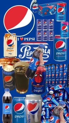 a collage of pepsi cola and soda cans