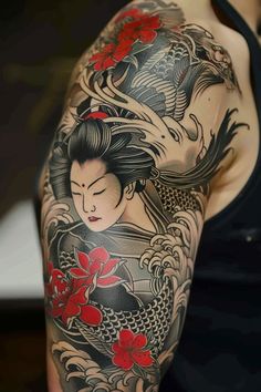 The Forbidden Art of Yakuza Geisha Tattoos Geisha Tattoo For Men, Yakuza Lover, Geisha Tattoo Sleeve, Irezumi Sleeve, Japanese Geisha Tattoo, Beautiful Geisha, Tattoo Japanese Style