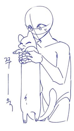 a drawing of a person holding a cat in their arms and wearing a face mask