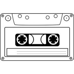 a black and white drawing of an old school cassette tape recorder with two knobs